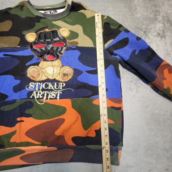 BKYS Sweatshirt Mens 2XL Camo Crewneck Stickup Artist Bear Embroidered Graphic - Picture 6 of 9